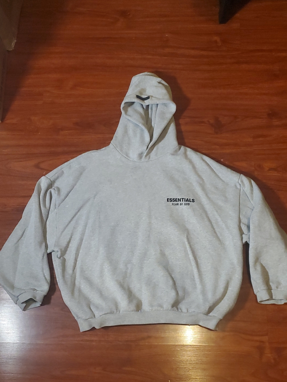 Essentials Light Gray Men's Pullover Hoodie with Chest And Back Logos